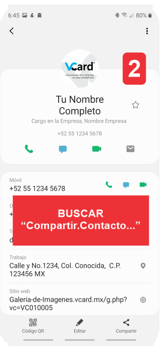 Busca la URL Compartir Contacto