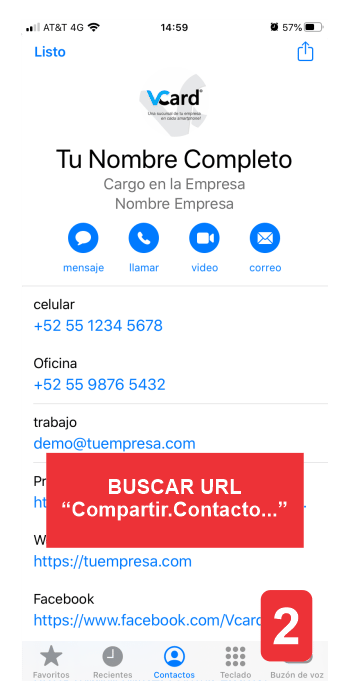 Busca la URL Compartir Contacto