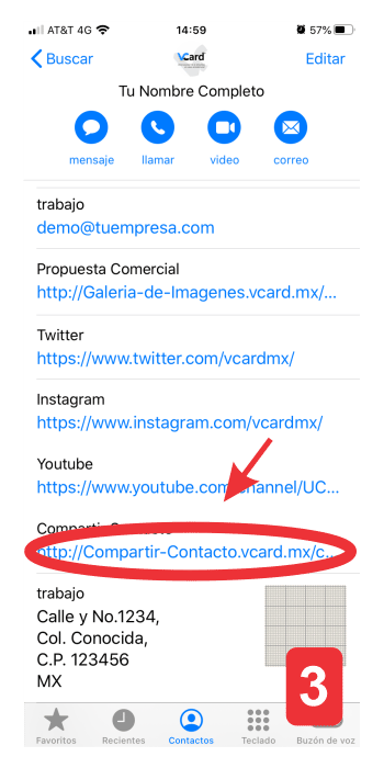 Click en URL Compartir Contacto