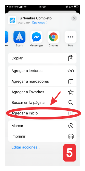 Selecciona la opción Agregar a la inicio