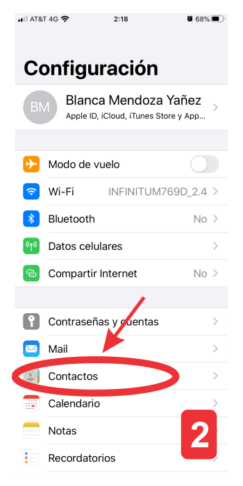 Buscar la opción Contactos