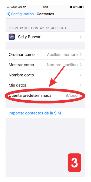 Entrar a la opción Cuenta Predeterminada